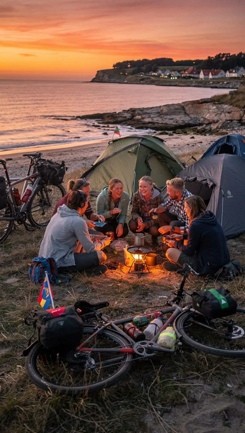 Cyklist der nyder roen ved en dansk sø omgivet af grøn natur